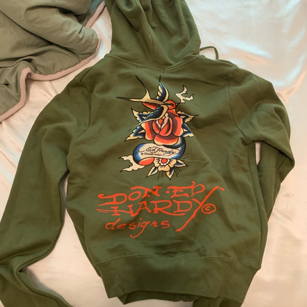 green ed hardy zip up hoodie